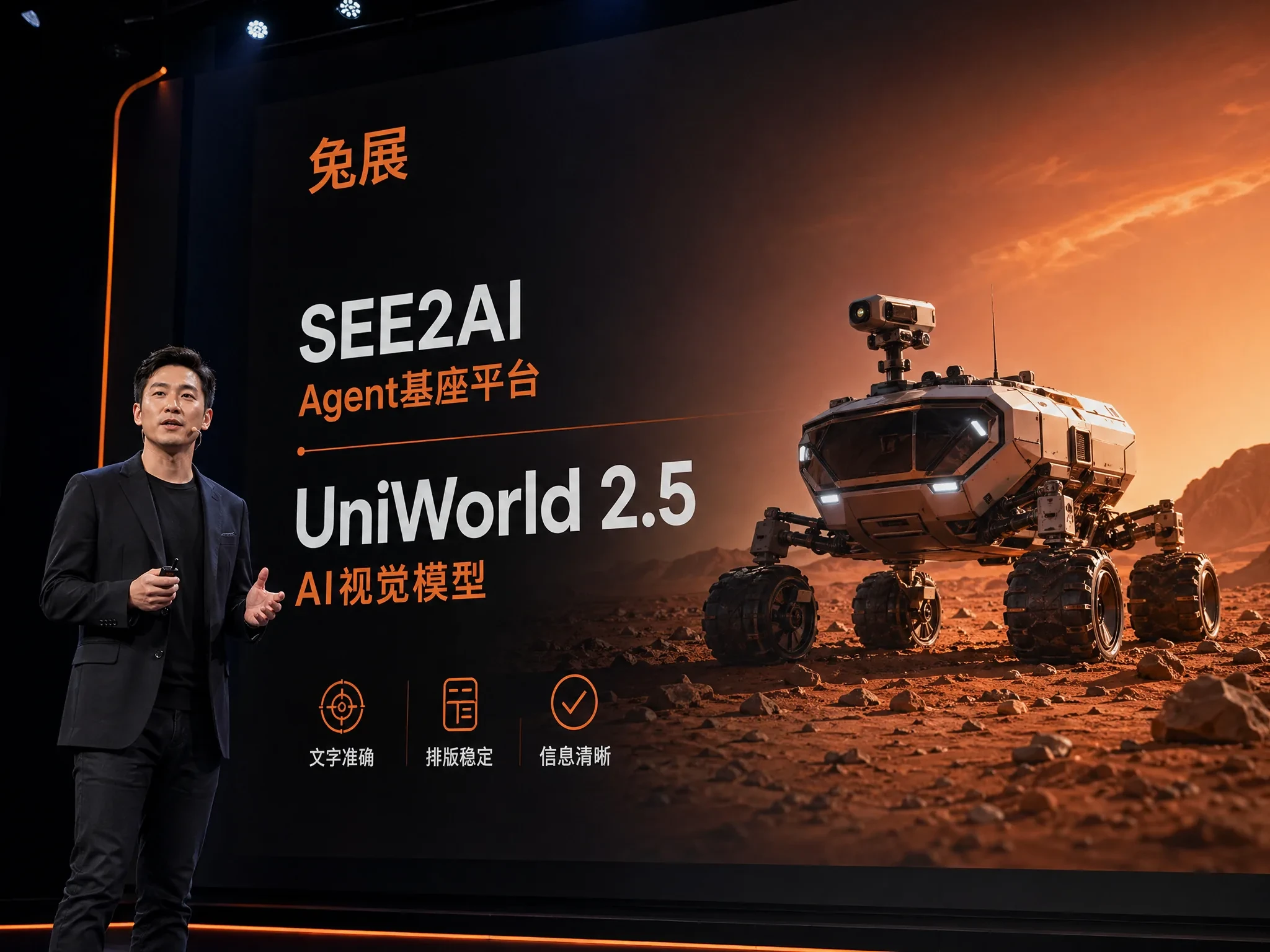 UniWorld 2.5 keynote case preview showing AI visual model capabilities